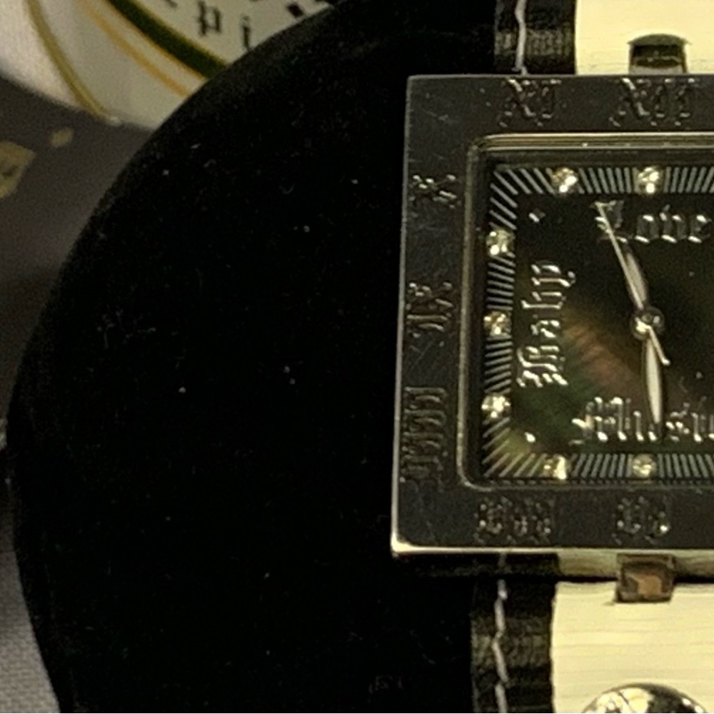L.A.M.B. Black & White Striped Square Face Wrap Watch - Picture 2 of 5